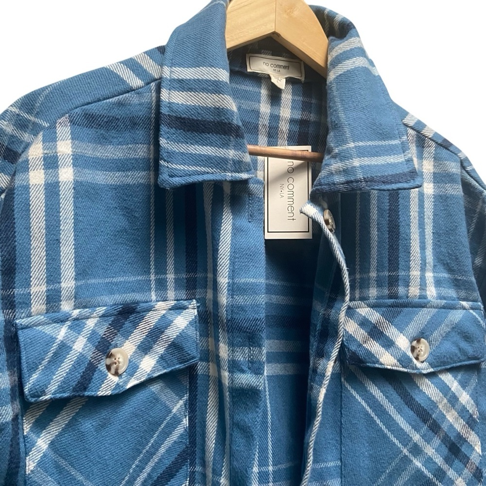 No Comment NY Blue & White Flannel Button Front Shacket - Picture 3 of 7